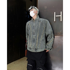 秋季新款港风美式高街小众设计感流苏拉链牛仔夹克insJK1346-P68，男装夹克，星座313A(原308A-2)
