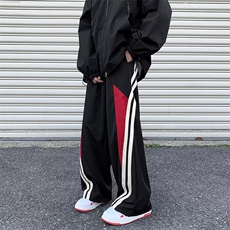 V1640-P45春季新款美式拼接条纹运动裤休闲阔腿裤宽松高街拖地裤，男装休闲裤，星座1608