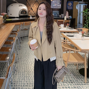 【现货】春秋短款风衣外套女小个子高级感时尚百搭撞色宽松上衣图片