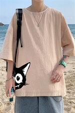 YT26035-P30亚短袖t恤男大码五分袖男宽松七分袖港风模特，男装T恤，电商A040
