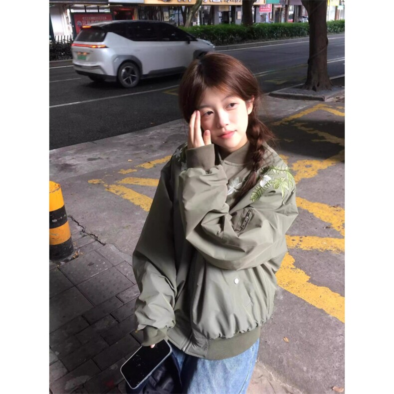 冬季加厚美式覆古花卉刺绣飞行员夹克棉服男女潮牌棒球领棉衣外套,男装夹克,星座506A