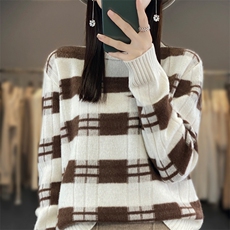 2025年秋季新款百搭女士印花长袖羊毛衫，女装羊毛衫，春贝羊绒