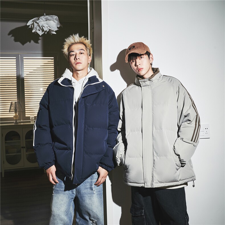 ！冬季条纹五防立领加绒加厚棉衣情侣撞色棉服外套MY7777-P75,男装棉衣,星座610B-1