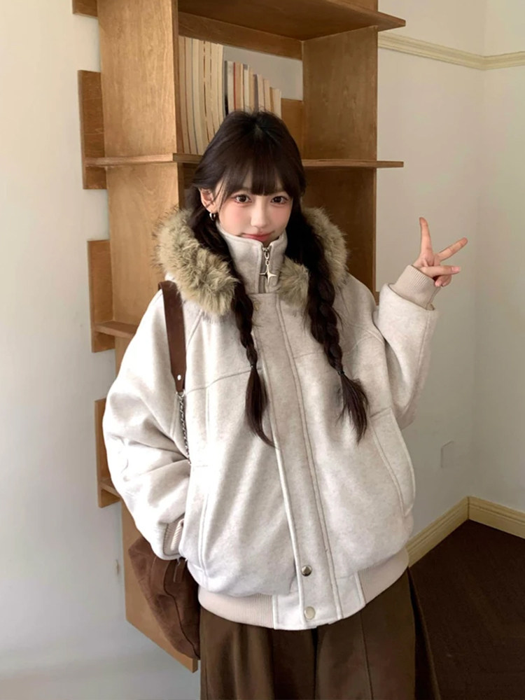 网图座山雕毛领连帽休闲毛呢拼接秋冬棉服情侣款上衣外套P118,男装棉衣,电商C306-1