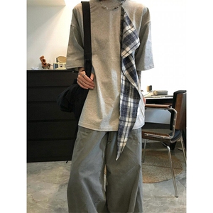 【有货】PX01CC-特P38 格子拼接蝴蝶结短袖t恤男女图片