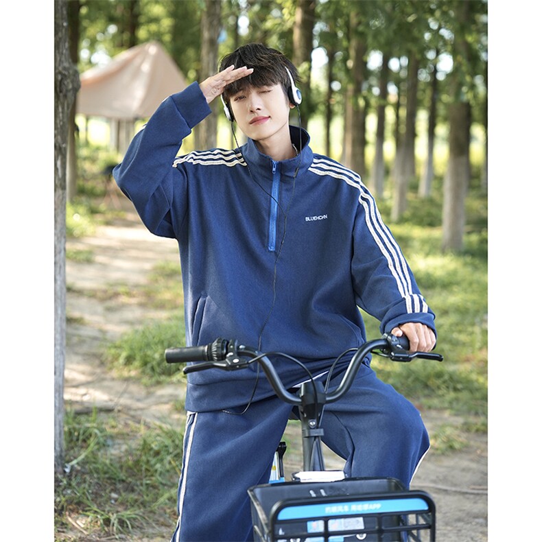 TZ208-P65日系宽松型斜杆卫衣套装,男装休闲套装,星座1501-1