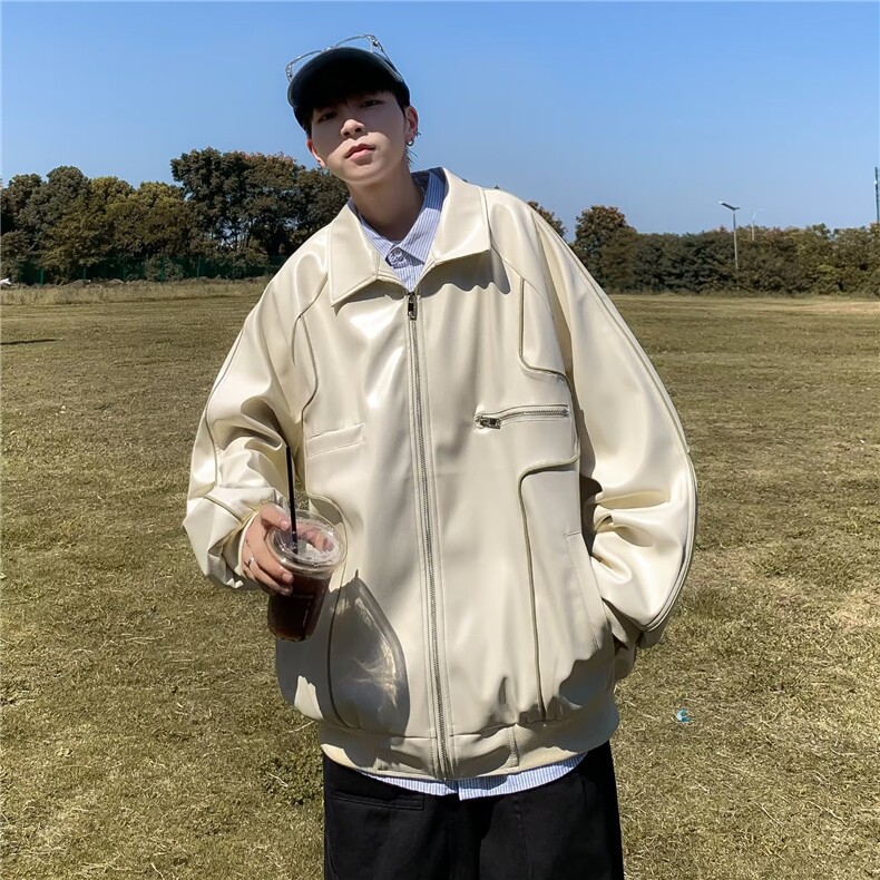 2025秋男飞行员夹克翻领休闲pu皮复古机车皮衣外套 PY8526图片