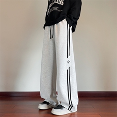 秋季新款刺绣休闲裤男宽松二条杠卫裤情侣长裤K7707-特P45控78，男装休闲裤，星座209-2