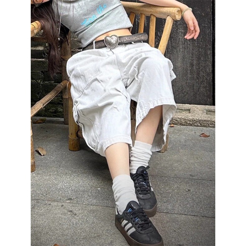 美式设计感明线解构阔腿七分裤男女宽松大口袋工装短裤-N106,男装牛仔裤,星座601-1