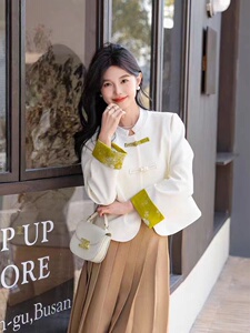 新中式国风外套女短款小个子高级感2025春秋新款盘扣改良气质上衣，女装短外套，喜见多金