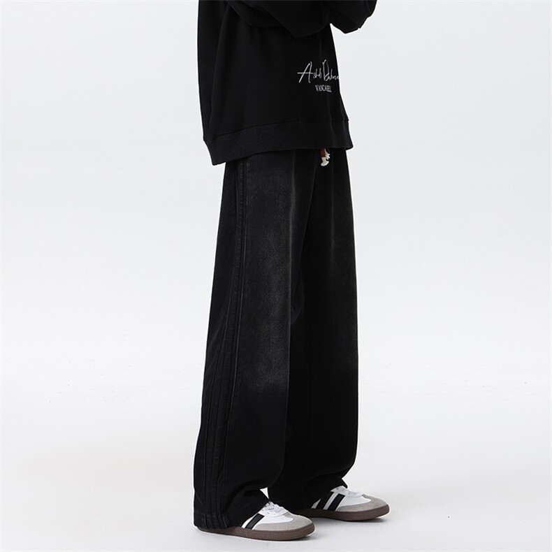 直筒牛仔裤M~8XL特大码宽松美式vibe潮牌抽绳拼接裤子NZ9002/P55，男装牛仔裤，电商B238