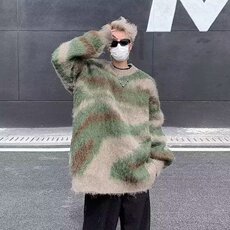 美式复古条纹绿色毛衣男款秋季韩系慵懒风格穿搭潮牌毛线衣外套，男装针织衫/毛衣，星座506A