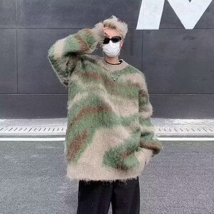 美式复古条纹绿色毛衣男款秋季韩系慵懒风格穿搭潮牌毛线衣外套图片