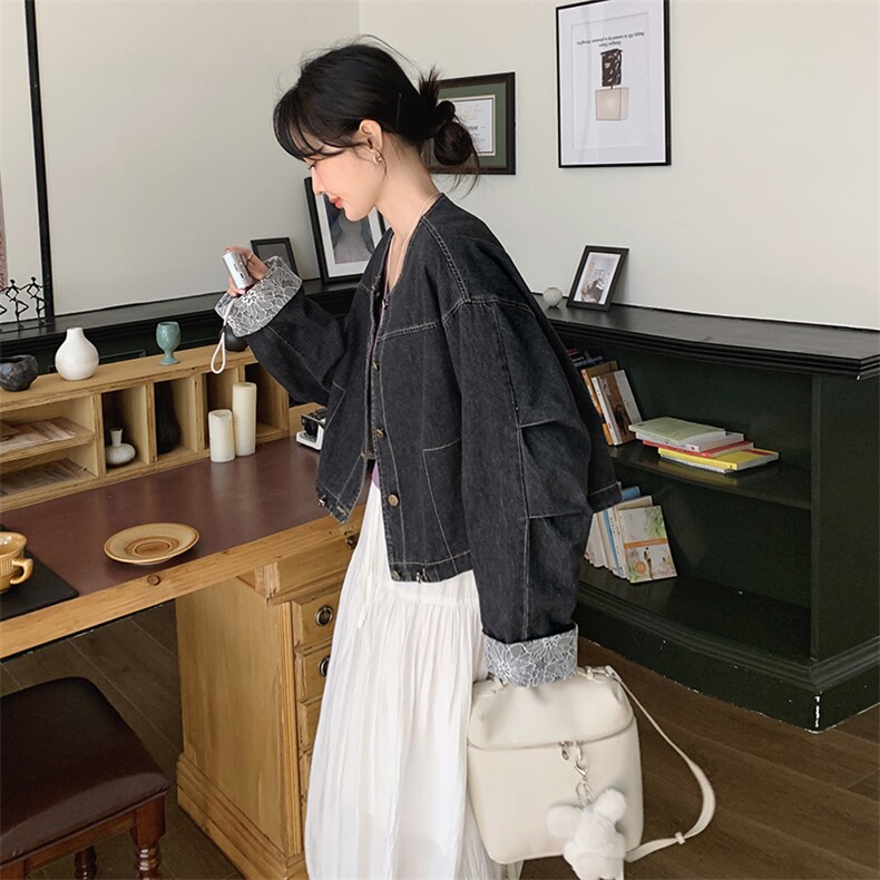 复古牛仔外套女2025春季新款设计感超好看小个子宽松休闲短款夹克,女装短外套,2C261