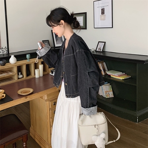复古牛仔外套女2025春季新款设计感超好看小个子宽松休闲短款夹克图片