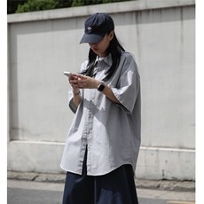 日系短袖衬衫女设计感小众大码休闲衬衣外套夏季新款上衣3423P45，女装衬衫，星座710