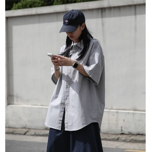 日系短袖衬衫女设计感小众大码休闲衬衣外套夏季新款上衣3423P45图片