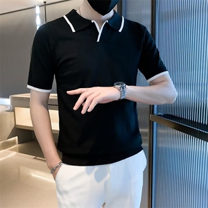 POLO衫男士英伦轻商务冰丝翻领短袖修身潮流半袖针织T恤 T3372图片