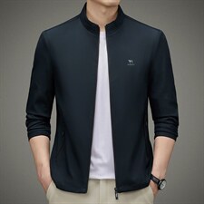 男士夹克外套2023秋季商务刺绣宽松上衣中年休闲立领爸爸装风衣，男装夹克，电商B212（原钱塘6029）