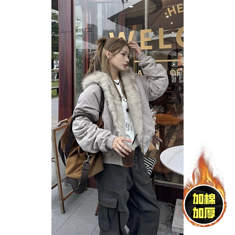 现货高品质美式高街冬季重磅硬挺短款座山雕毛领棉衣男女加厚外套,男装棉衣,电商A486