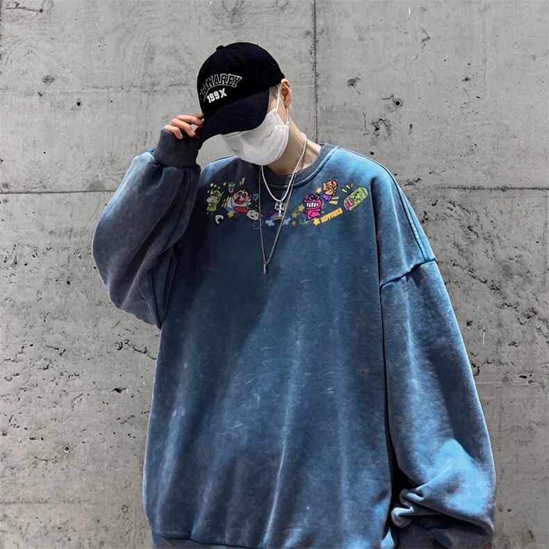 美式潮牌重磅水洗做旧圆领卫衣力推大码男XZ517A-BK5558-P58,男装卫衣,星座517A