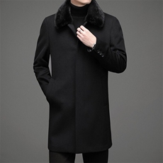 AE8928尼克服水貂毛领兔毛内胆可脱卸立领长款羊毛大衣外套，女装短外套，钱塘207-1