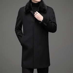 AE8928尼克服水貂毛领兔毛内胆可脱卸立领长款羊毛大衣外套图片