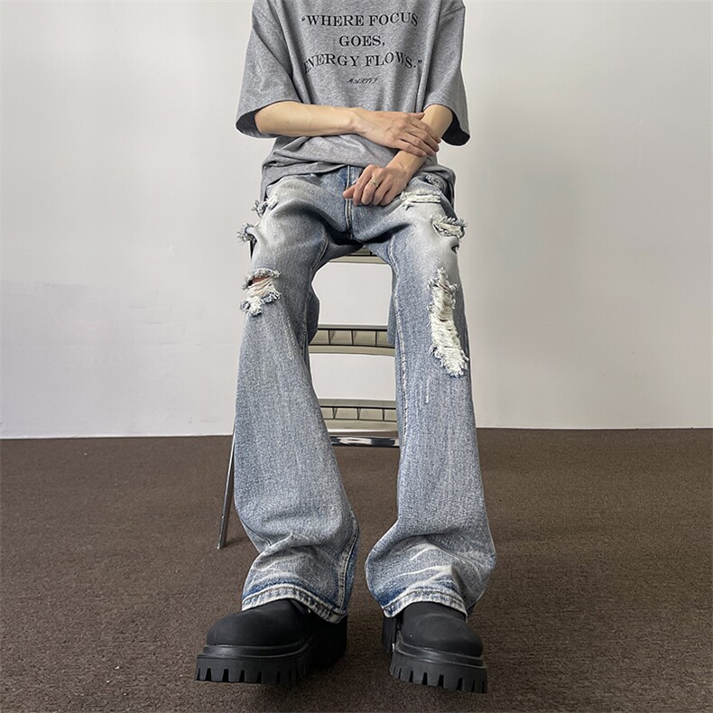 美式高街ins小众破洞牛仔裤货号K755P6578,男装牛仔裤,电商A063