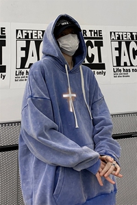 男装做旧加厚连帽卫衣 23冬发光十字架印花外套 XZ514-2-6679-P78图片