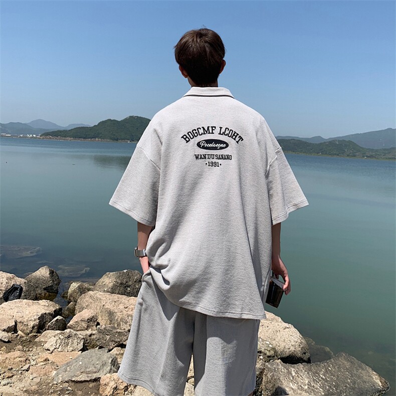 TZ08-P40美式宽松型刺绣短袖套装,男装休闲套装,星座1501-1