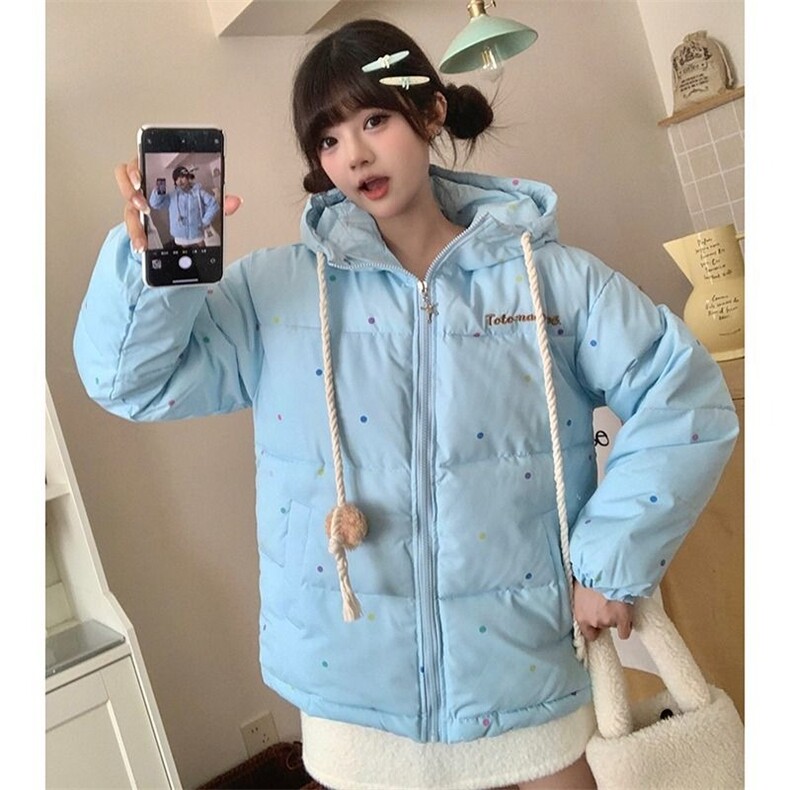 文文不乖原创可爱波点立领棉服设计感小熊宽松冬季棉衣女面包服,男装棉衣,星座1210-1