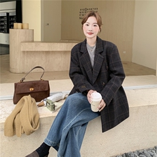 数据好出货格纹90绒内胆毛呢西装外套5272P265K398，女装毛呢外套，2C176
