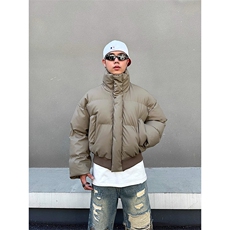 现货5W件冬季三防重磅硬挺boxy短款羽绒立领PU皮棉衣外套加厚棉服，男装棉衣，电商A486-1