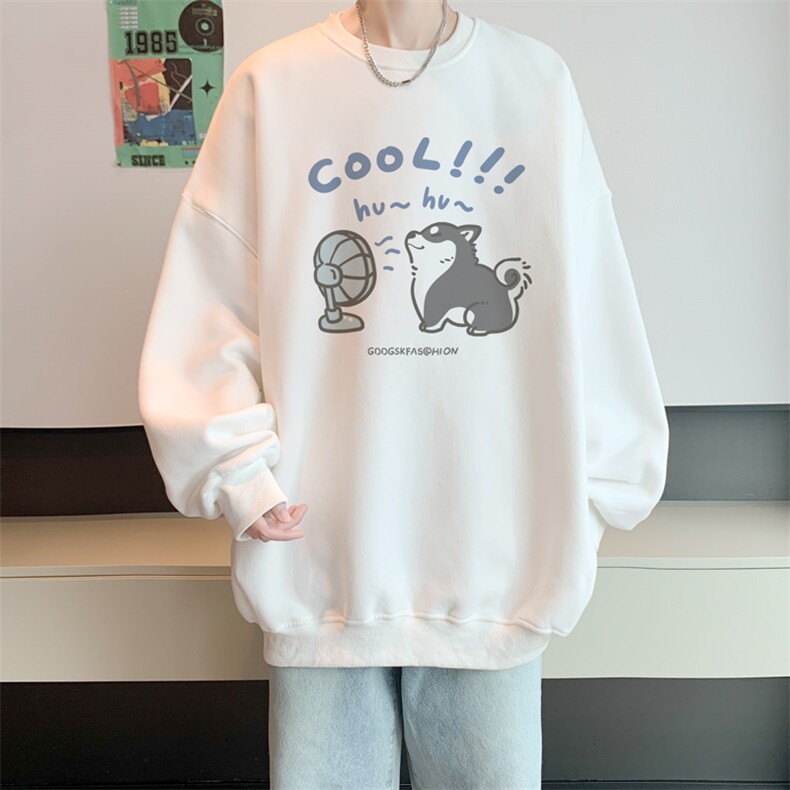 已注册400高克重华棉卫衣男秋宽松圆领落肩打底WY9095/P35加绒P45图片