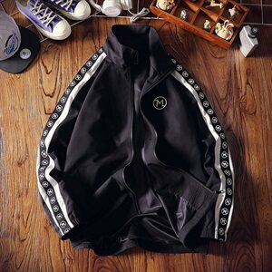 A003-HJ011-P40秋装新款袖子接拼M印花休闲男士夹克外套 日系地板图片