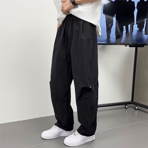 春夏男士潮牌高级感弯刀休闲裤简约百搭宽松透气纯色阔腿直筒长裤图片