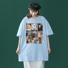 2023夏季新款潮流街头猫咪印花情侣宽松落肩短袖T恤T31P25控35，男装T恤，A247A