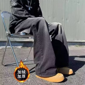 加绒 高街牛仔裤男韩版潮流直筒裤子2024冬季ins长裤RK1380-P49图片