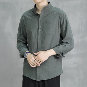 C1061/P28秋装新款男士纯色长袖立领衬衣 韩版潮流大码衬衫男图片