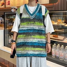 针织衫背心男韩版潮流条纹渐变色2023秋冬季新款ins毛衣MZ011-P52，男装针织衫/毛衣，星座412-3