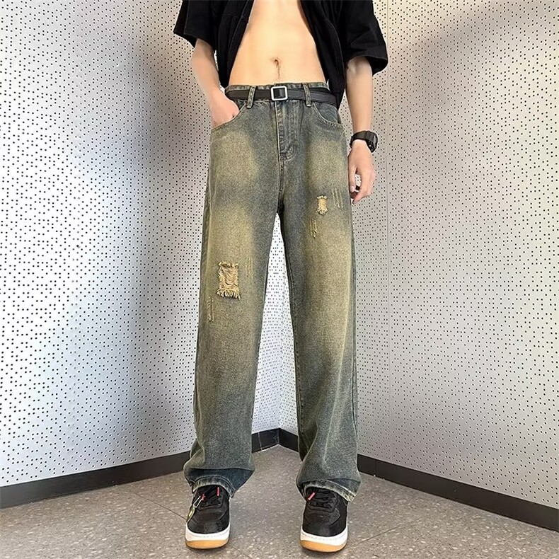 青春流行ins男原宿美式vibe裤子直筒水洗拉链牛仔裤潮K729P43,男装牛仔裤,星座1116-2