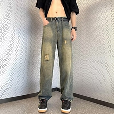 青春流行ins男原宿美式vibe裤子直筒水洗拉链牛仔裤潮K729P43，男装牛仔裤，星座1116-2
