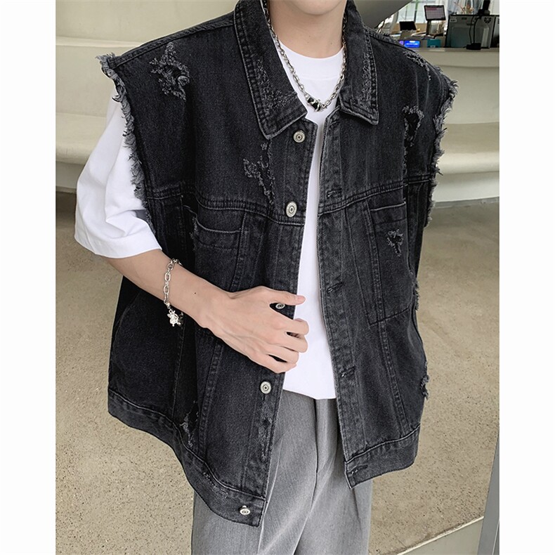 美式水洗牛仔马甲男夏季款潮牌宽松休闲百搭痞帅做旧无袖坎肩外套,男装背心/马甲,星座505-2（原电商A260-1)
