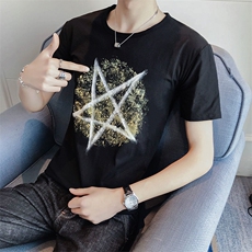 宽松时尚韩版印花休闲精致韩风青少年修身型短袖夏季青春流行2021年，男装T恤，电商A313