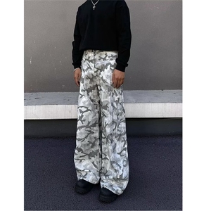 8063-P58 美式复古迷彩口袋工装裤女2025春夏新款宽松微喇图片