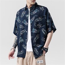 2023夏季新日系大码男无影墙沙滩情侣休闲短袖印花衬衫C3012-P35图片