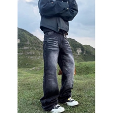 直筒裤街头潮牌复古新款水洗长裤子灰黑色牛仔裤男款N8427，男装牛仔裤，星座1116A（原606A-3）