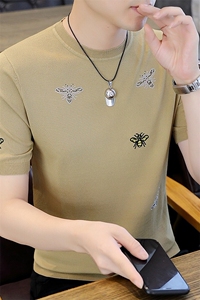 7386-P55 夏季休闲时尚短袖毛衣男打底衫欧货T恤潮牌针织衫图片