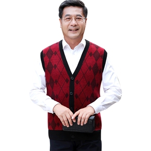 2024秋冬新款中老年男款V领纽扣开衫图片