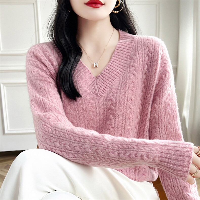 麻花羊毛衫女宽松外穿洋气韩版百搭2024秋季新款针织衫,女装羊毛衫,蒙特羊绒